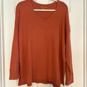 American Eagle Outfitters Orange V-Neck Ribbed Sweater